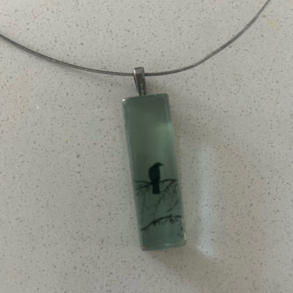 Crow Pendant on Silver Necklace